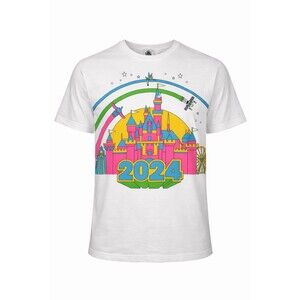 Disneyland 2024 Neon Castle Graphic Tee White Disney Pixar Tinkerbell Buzz M